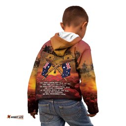 ANZAC Day Lest We Forget Kid Hoodie Australian Veterans Remembrance Tribute LT18