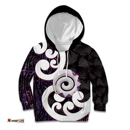 Aotearoa Koru Kid Hoodie Purple Maori Paua Shell Mix Silver Fern LT14