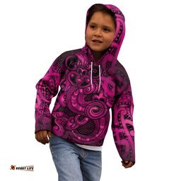 Aotearoa Maori Hei Tiki Kid Hoodie Mawhero Kowhaiwhai Puhoro Motif LT9