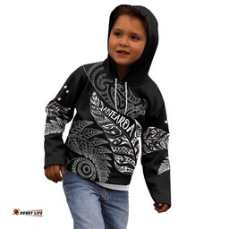 Aotearoa Personalized Lawn Bowls Maori Kid Hoodie New Zealand Black Tribal Silver Fern LT7