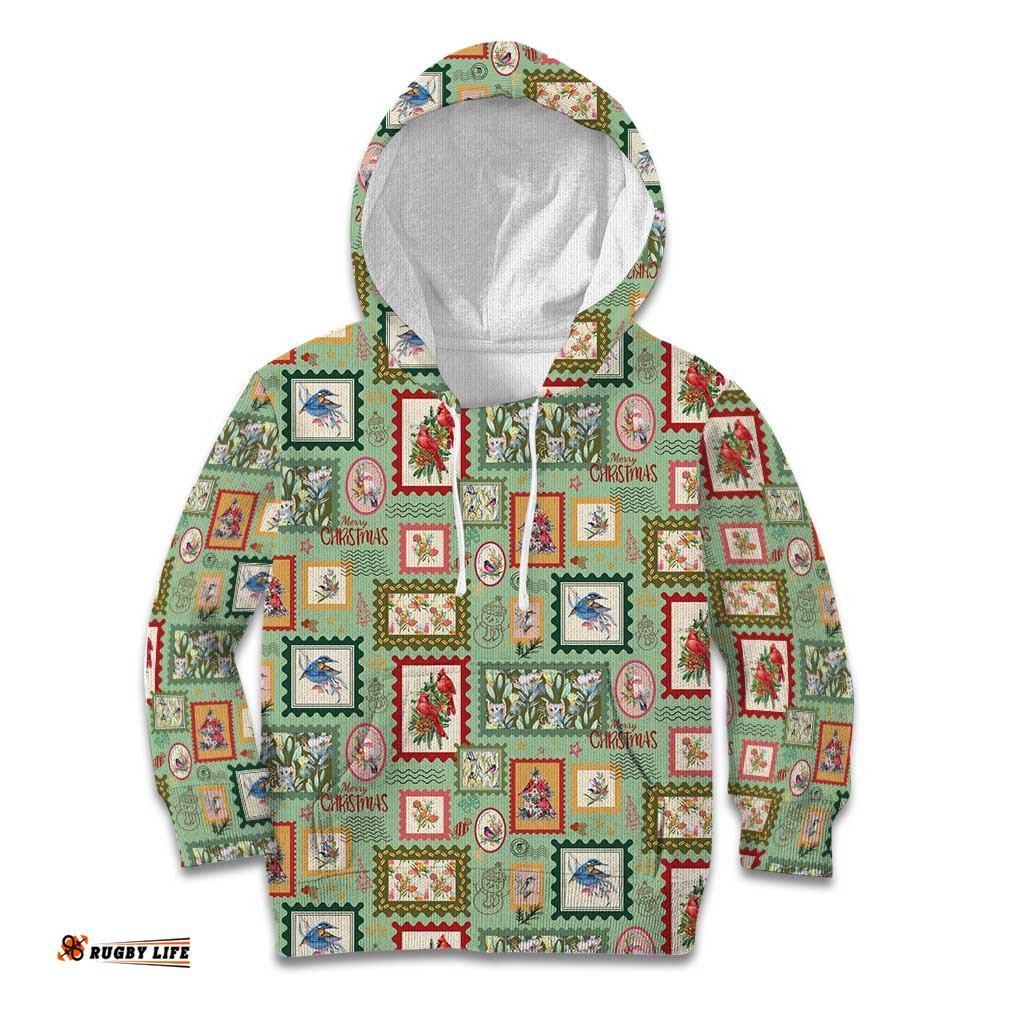 Aussie Birds Christmas La La Land Kid Hoodie Green Vintage Stamp Edition LT9