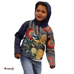 Aussie Honeyeaters Banksia Flowers Kid Hoodie Aboriginal Dots Painting LT9