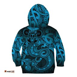 Aotearoa Maori Hei Tiki Kid Hoodie Kikorangi Kowhaiwhai Puhoro Motif LT9