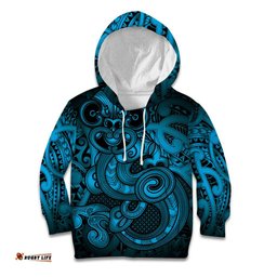 Aotearoa Maori Hei Tiki Kid Hoodie Kikorangi Kowhaiwhai Puhoro Motif LT9