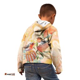 Australia Flame Robin Kid Hoodie Petroica Phoenicea Banksia Indigenous Art LT14
