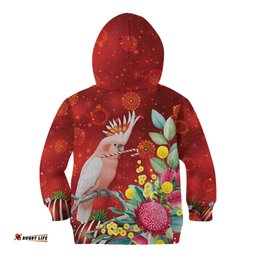Australia Pink Cockatoo Christmas Kid Hoodie Aussie Native Flowers Merry Xmas - Red LT14