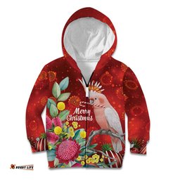 Australia Pink Cockatoo Christmas Kid Hoodie Aussie Native Flowers Merry Xmas - Red LT14