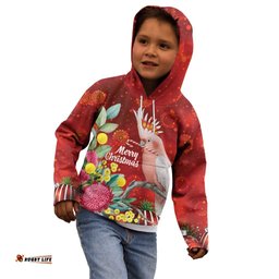 Australia Pink Cockatoo Christmas Kid Hoodie Aussie Native Flowers Merry Xmas - Red LT14