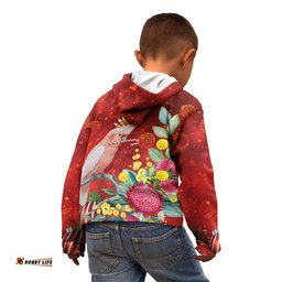 Australia Pink Cockatoo Christmas Kid Hoodie Aussie Native Flowers Merry Xmas - Red LT14