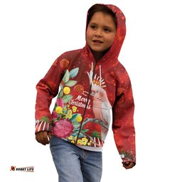 Australia Pink Cockatoo Christmas Kid Hoodie Aussie Native Flowers Merry Xmas - Red LT14