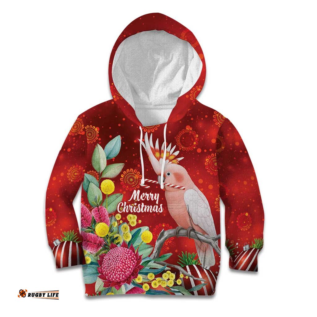 Australia Pink Cockatoo Christmas Kid Hoodie Aussie Native Flowers Merry Xmas - Red LT14