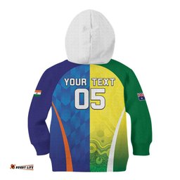 Custom Australia And India Cricket Kid Hoodie Ashoka Chakra With Aboriginal LT05
