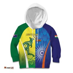 Custom Australia And India Cricket Kid Hoodie Ashoka Chakra With Aboriginal LT05