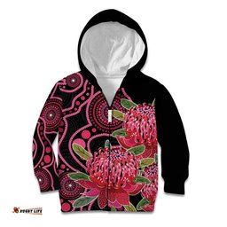 Australia Waratah Kid Hoodie Telopea Aussie Native Flowers Indigenous Art LT14