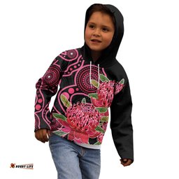 Australia Waratah Kid Hoodie Telopea Aussie Native Flowers Indigenous Art LT14