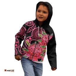 Australia Waratah Kid Hoodie Telopea Aussie Native Flowers Indigenous Art LT14