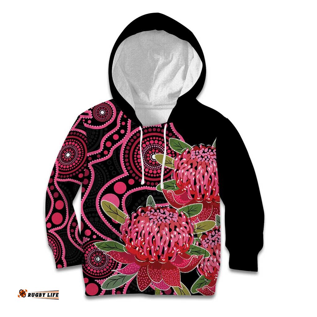 Australia Waratah Kid Hoodie Telopea Aussie Native Flowers Indigenous Art LT14
