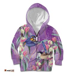 Australia Epilepsy Awareness Kid Hoodie Purple Fairy Wren with Eucalyptus Flowers LT7