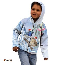Australia Superb Fairywren Christmas Kid Hoodie Aboriginal Eucalyptus Blossoms Watercolor LT14