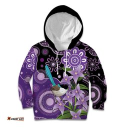 Australia Epilepsy Awareness Kid Hoodie Purple-crowned Fairywren Boronia Aboriginal LT14