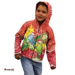 Budgerigar Australia Christmas Kid Hoodie Budgies Golden Wattle Aboriginal Red LT14