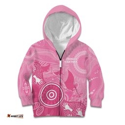 Australia Breast Cancer Awareness Kid Hoodie Pink Ribbon Manta Ray Aboriginal Art LT14