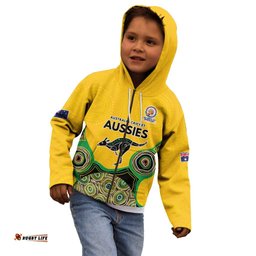 Custom Australia Cricket Spirit 2026 Kid Hoodie World T20 Edition - Gold Aboriginal LT9