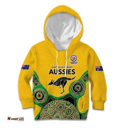 Custom Australia Cricket Spirit 2026 Kid Hoodie World T20 Edition - Gold Aboriginal LT9