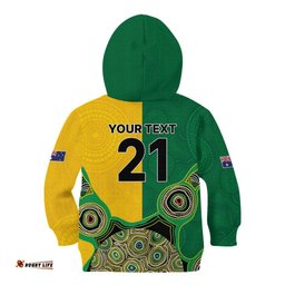 Custom Australia Cricket Spirit 2026 Kid Hoodie World T20 Edition - Aussie Color Aboriginal Motif LT9