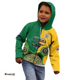 Custom Australia Cricket Spirit 2026 Kid Hoodie World T20 Edition - Aussie Color Aboriginal Motif LT9