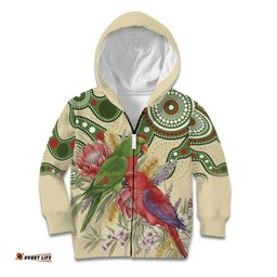 Australia Moluccan Eclectus Kid Hoodie Australian Native Flowers Indigenous Art LT14
