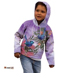 Australia Splendid Fairy Wren on Eucalyptus Kid Hoodie Epilepsy Awareness LT7