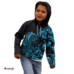 Blue Aoteara Horse Racing Kid Hoodie NZ Maori Pattern LT14
