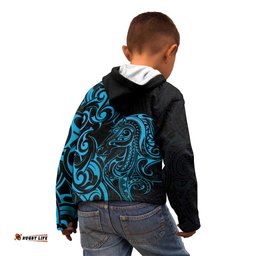 Blue Aoteara Horse Racing Kid Hoodie NZ Maori Pattern LT14