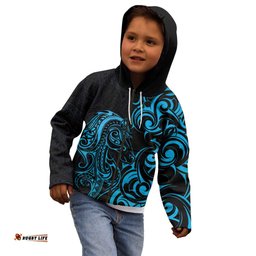 Blue Aoteara Horse Racing Kid Hoodie NZ Maori Pattern LT14