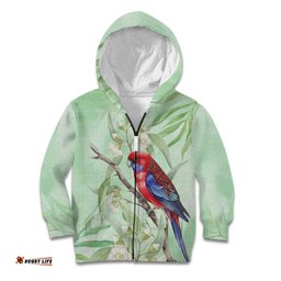 Australia Crimson Rosella Kid Hoodie Platycercus Elegans Eucalyptus Alba Watercolor LT14