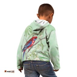 Australia Crimson Rosella Kid Hoodie Platycercus Elegans Eucalyptus Alba Watercolor LT14