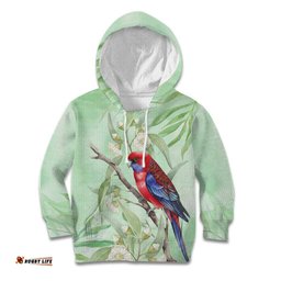 Australia Crimson Rosella Kid Hoodie Platycercus Elegans Eucalyptus Alba Watercolor LT14