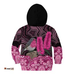 Australia Indigenous Kid Hoodie Breast Cancer Pink Robin Bottlebrush Aboriginal Art LT14