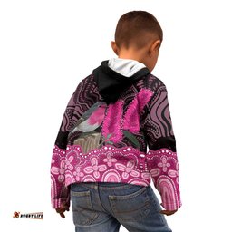 Australia Indigenous Kid Hoodie Breast Cancer Pink Robin Bottlebrush Aboriginal Art LT14