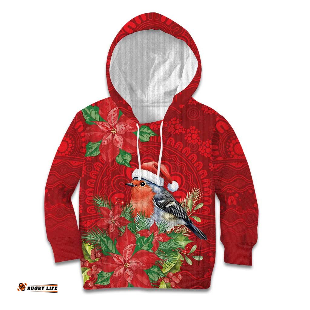 Australian Scarlet Robin Kid Hoodie Aboriginal Inspired Christmas LT9
