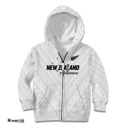 Custom Football New Zealand Kid Hoodie Aotearoa United White Version LT01