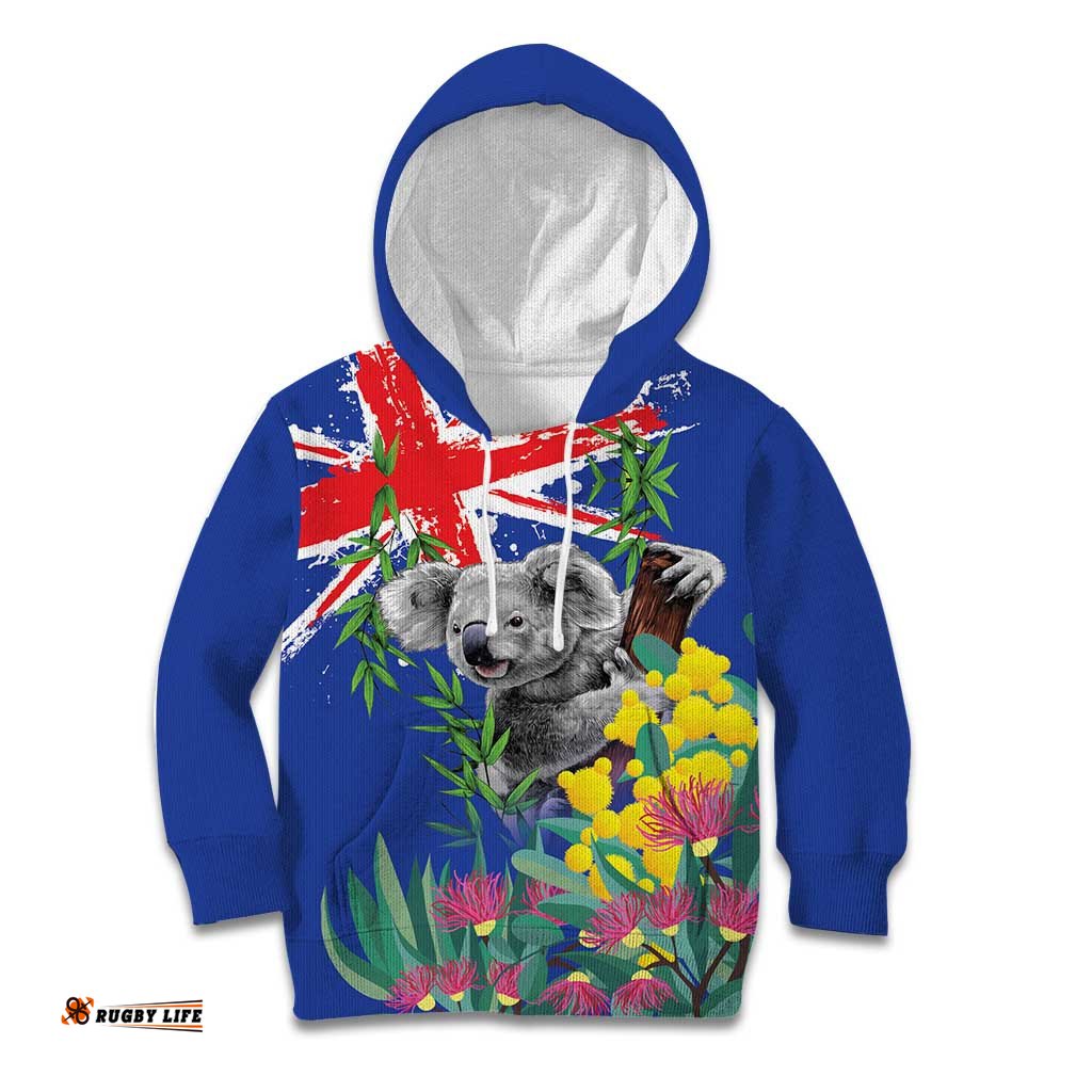 Australia Day Koala Kid Hoodie Aussie Aussie Aussie Oi Oi Oi Blue Color LT9