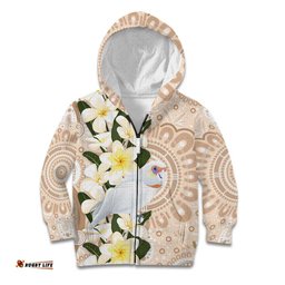 Australia Long-billed Corella Kid Hoodie Cacatua Tenuirostris Plumeria Aboriginal Art LT14