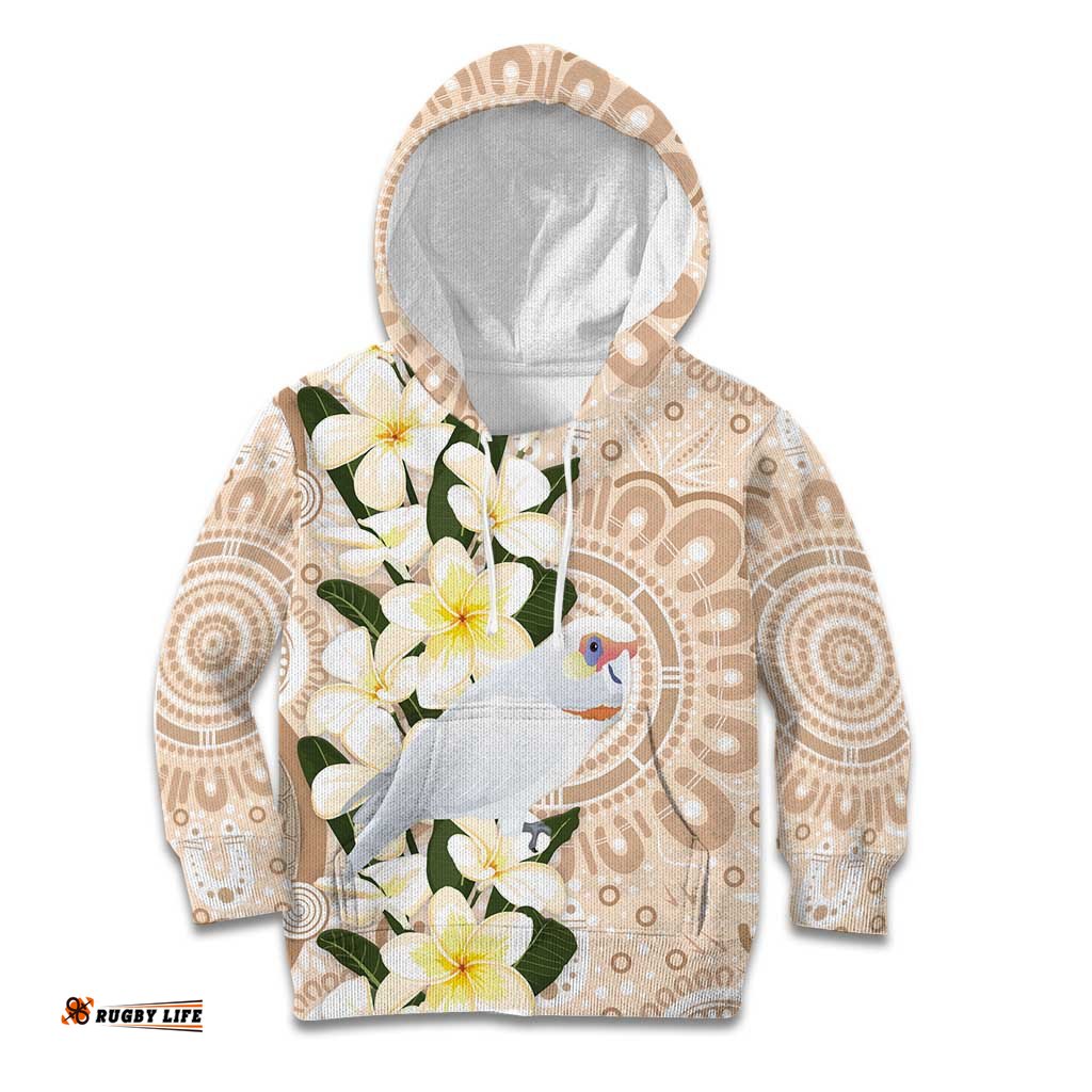 Australia Long-billed Corella Kid Hoodie Cacatua Tenuirostris Plumeria Aboriginal Art LT14