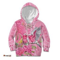 Australia Pink Galah Kid Hoodie Rose-breasted Cockatoo Waratah Indigenous Art LT14