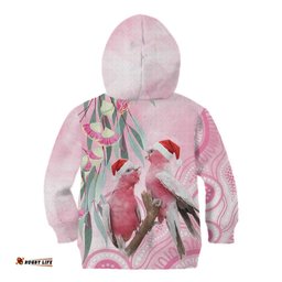 Australia Funny Pink Galah Christmas Kid Hoodie Aboriginal Eucalyptus Blossoms Watercolor LT14
