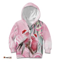 Australia Funny Pink Galah Christmas Kid Hoodie Aboriginal Eucalyptus Blossoms Watercolor LT14
