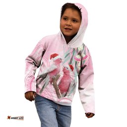 Australia Funny Pink Galah Christmas Kid Hoodie Aboriginal Eucalyptus Blossoms Watercolor LT14