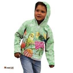 Birds and Floral Aussie Budgerigars Kid Hoodie Mint Opal LT7